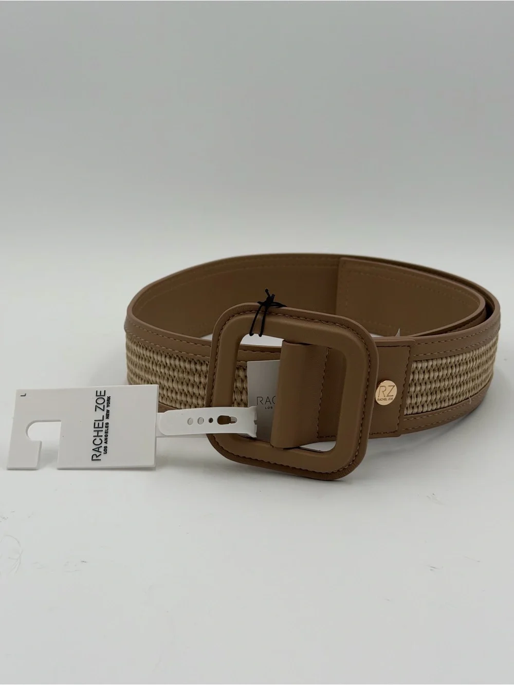 NWT Rachel Zoe Tan Braided Straw Waist Belt Size L